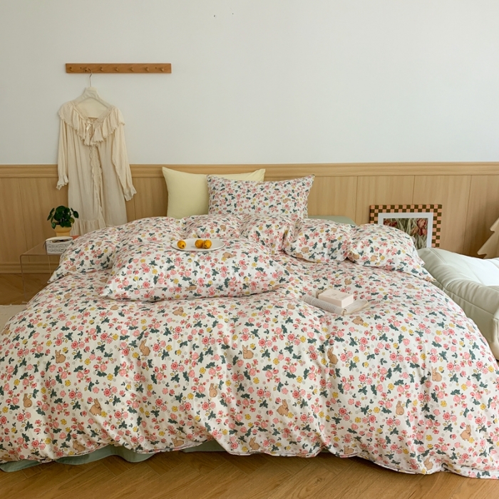 91家纺网 家纺一手货源 找家纺 金丝鸟 2022新款全棉双层纱四件套 伊甸园