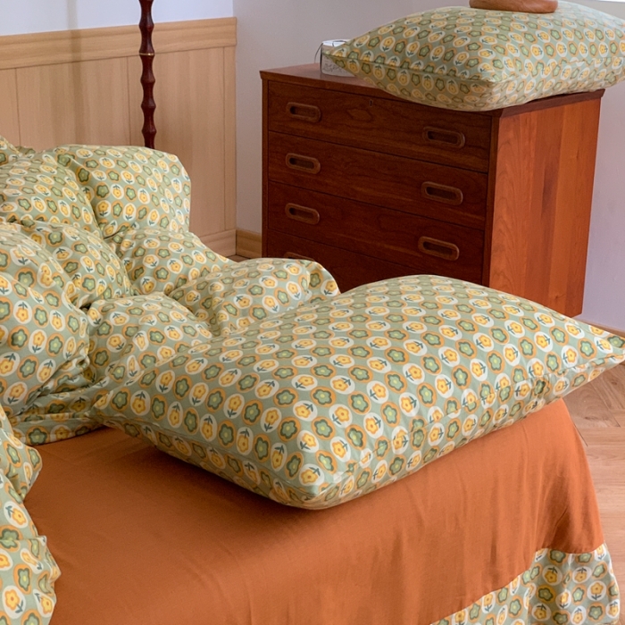 91家纺网 家纺一手货源 找家纺 金丝鸟 2022新款全棉双层纱四件套 朵美