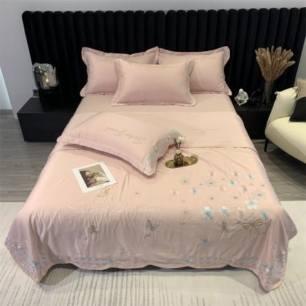 91家纺网 家纺一手货源 找家纺 红嘴企鹅 2025新款夏季水洗真丝大豆纤维被四件套 花海粉色