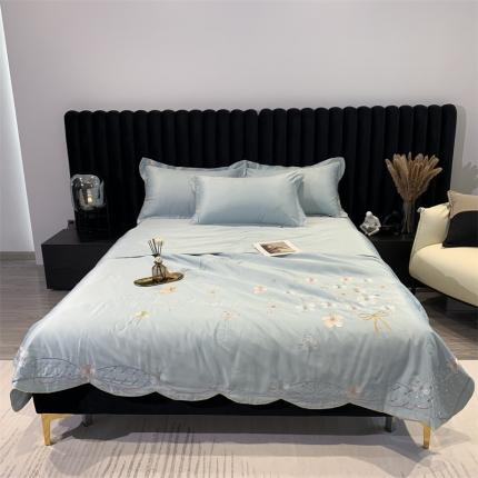91家纺网 家纺一手货源 找家纺 红嘴企鹅 2025新款夏季水洗真丝大豆纤维被四件套 花海蓝色