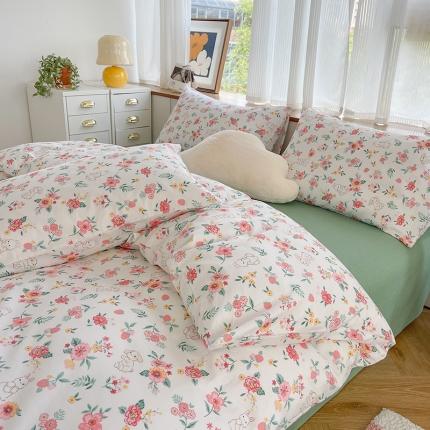 91家纺网 家纺一手货源 找家纺 麦伦 2022新款全棉40支13372纯棉斜纹田园碎花四件套 爱丽丝兔