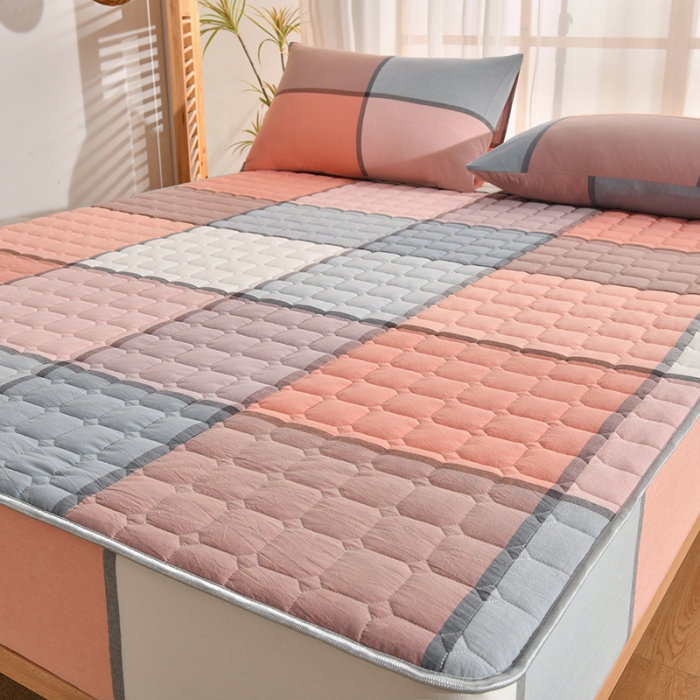 91家纺网 家纺一手货源 找家纺 雪云美2022A类全棉色织水洗棉夹棉单床笠床罩可定制 博雅桔