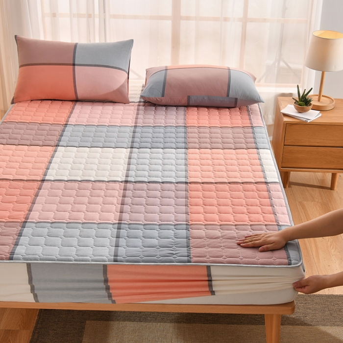 91家纺网 家纺一手货源 找家纺 雪云美2022A类全棉色织水洗棉夹棉单床笠床罩可定制 博雅桔