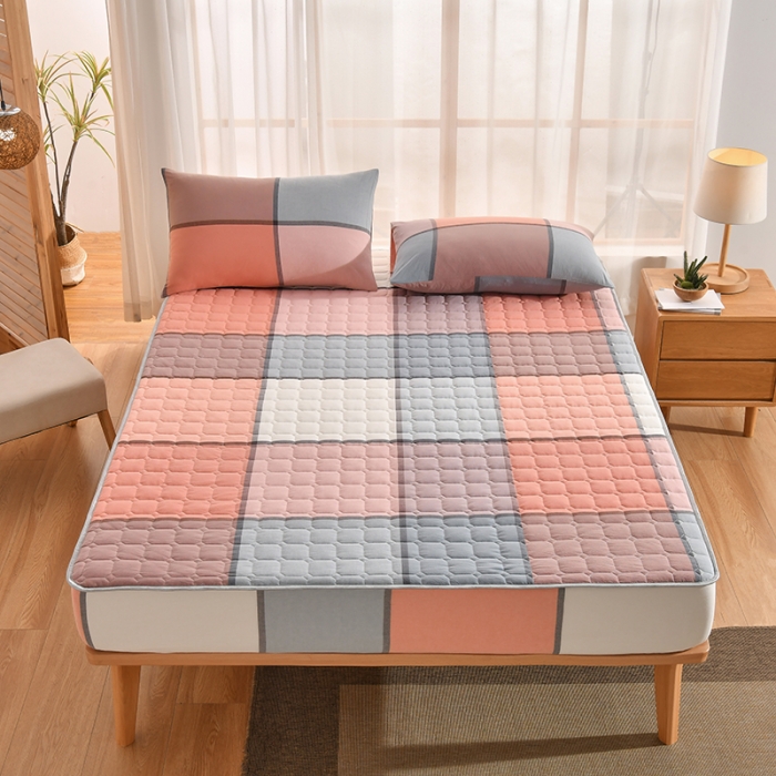 91家纺网 家纺一手货源 找家纺 雪云美2022A类全棉色织水洗棉夹棉单床笠床罩可定制 博雅桔