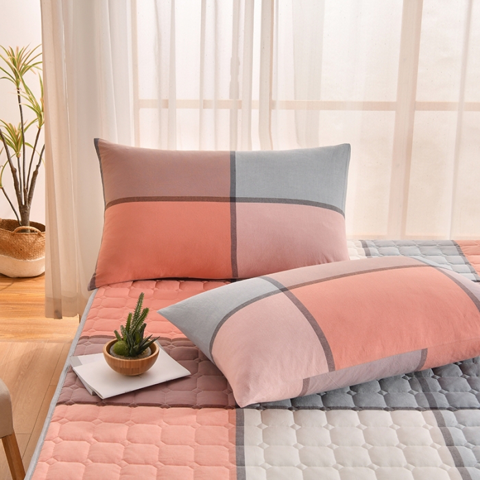 91家纺网 家纺一手货源 找家纺 雪云美2022A类全棉色织水洗棉夹棉单床笠床罩可定制 博雅桔