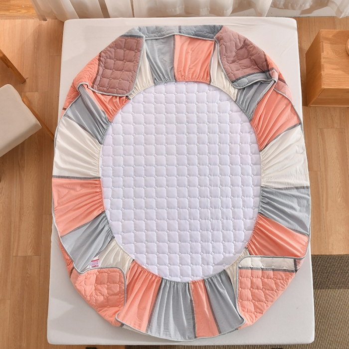 91家纺网 家纺一手货源 找家纺 雪云美2022A类全棉色织水洗棉夹棉单床笠床罩可定制 博雅桔