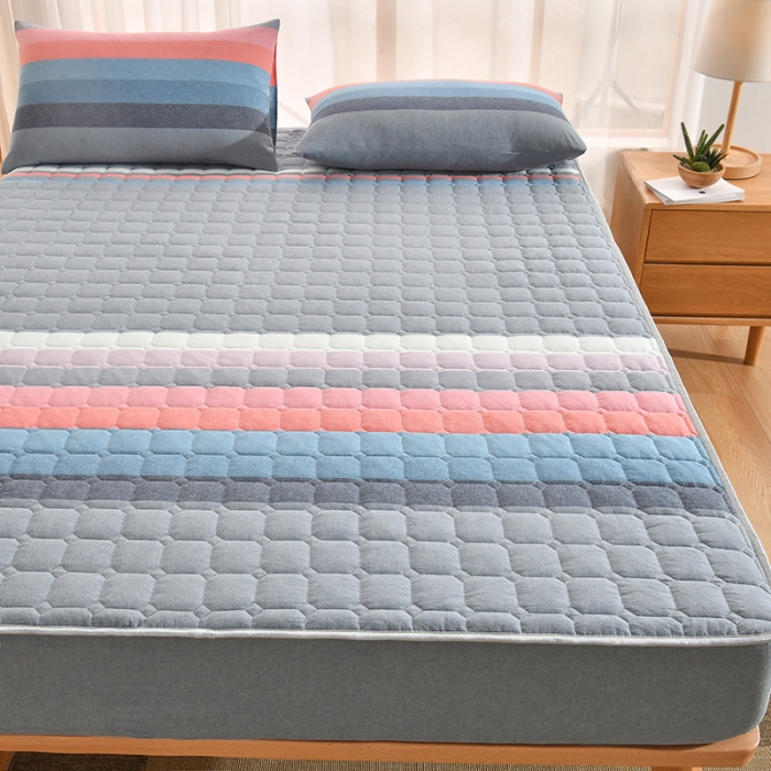 91家纺网 家纺一手货源 找家纺 雪云美2022A类全棉色织水洗棉夹棉单床笠床罩可定制 彩虹条