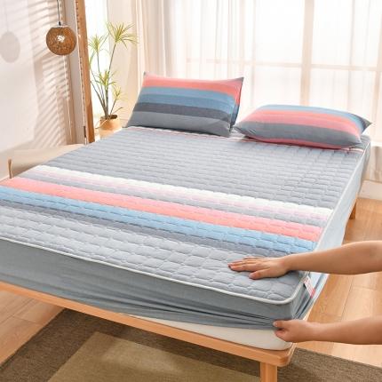 雪云美2022A类全棉色织水洗棉夹棉单床笠床罩可定制 彩虹条