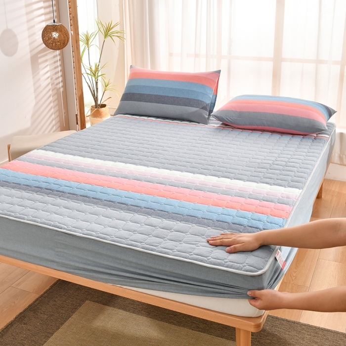 91家纺网 家纺一手货源 找家纺 雪云美2022A类全棉色织水洗棉夹棉单床笠床罩可定制 彩虹条