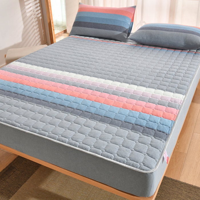 91家纺网 家纺一手货源 找家纺 雪云美2022A类全棉色织水洗棉夹棉单床笠床罩可定制 彩虹条