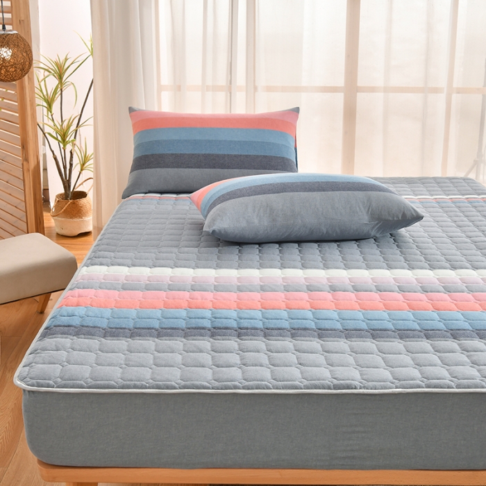 91家纺网 家纺一手货源 找家纺 雪云美2022A类全棉色织水洗棉夹棉单床笠床罩可定制 彩虹条