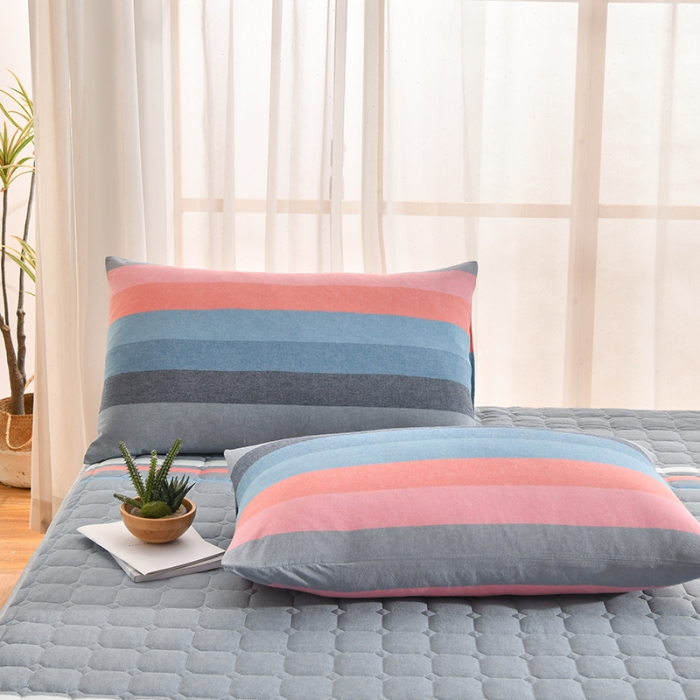 91家纺网 家纺一手货源 找家纺 雪云美2022A类全棉色织水洗棉夹棉单床笠床罩可定制 彩虹条