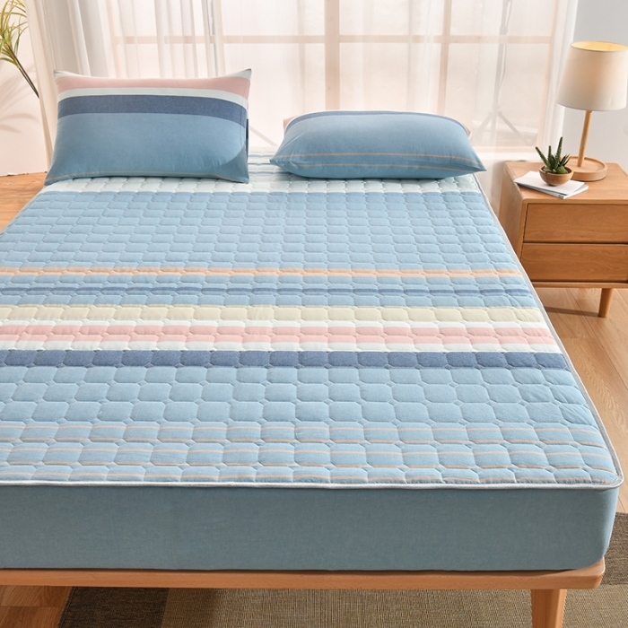 91家纺网 家纺一手货源 找家纺 雪云美2022A类全棉色织水洗棉夹棉单床笠床罩可定制 加尔蓝