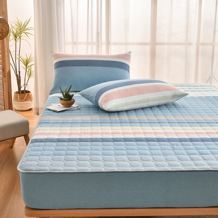 91家纺网 家纺一手货源 找家纺 雪云美2022A类全棉色织水洗棉夹棉单床笠床罩可定制 加尔蓝