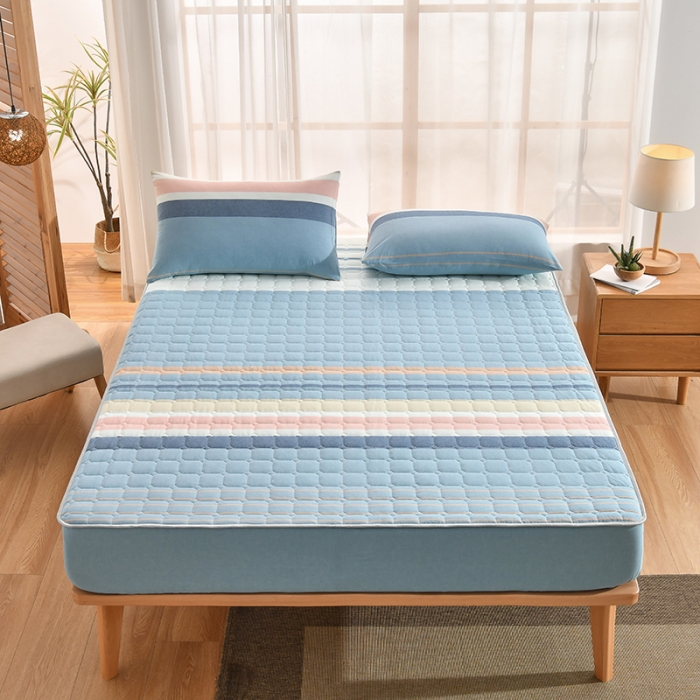 91家纺网 家纺一手货源 找家纺 雪云美2022A类全棉色织水洗棉夹棉单床笠床罩可定制 加尔蓝