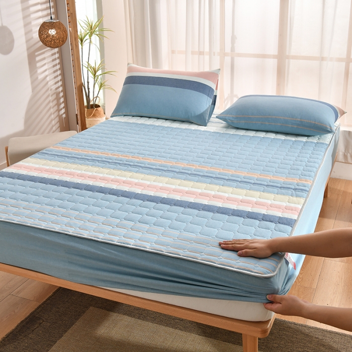 91家纺网 家纺一手货源 找家纺 雪云美2022A类全棉色织水洗棉夹棉单床笠床罩可定制 加尔蓝