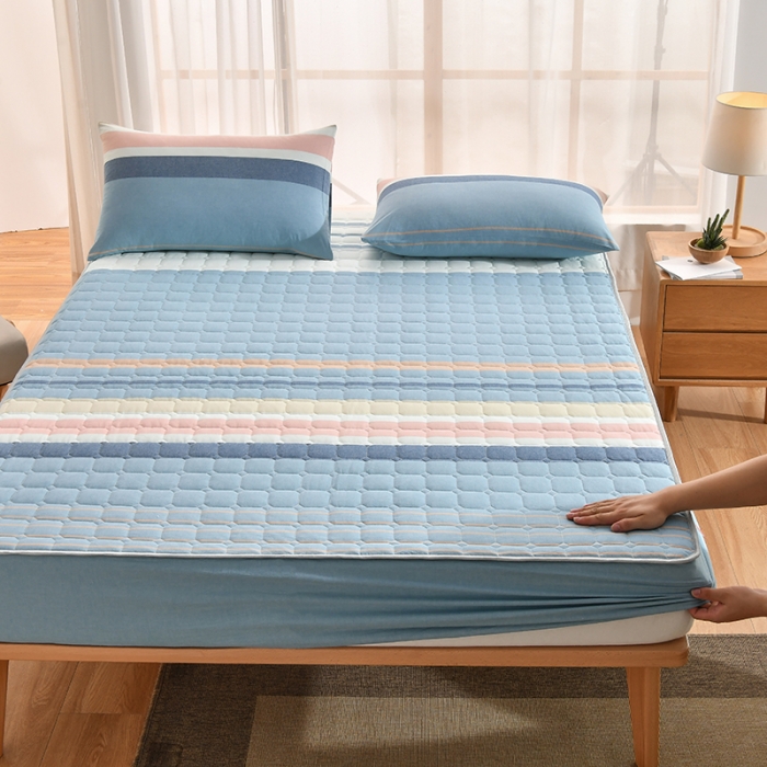 91家纺网 家纺一手货源 找家纺 雪云美2022A类全棉色织水洗棉夹棉单床笠床罩可定制 加尔蓝