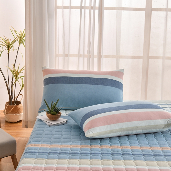 91家纺网 家纺一手货源 找家纺 雪云美2022A类全棉色织水洗棉夹棉单床笠床罩可定制 加尔蓝