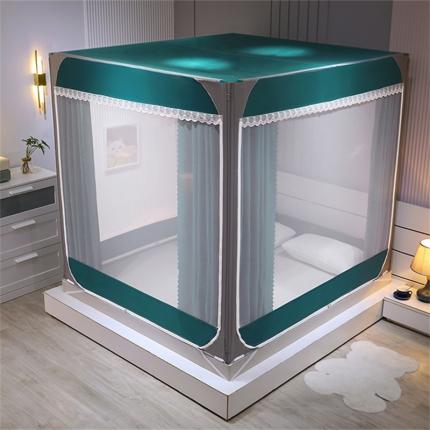 91家纺网 家纺一手货源 找家纺 艾晶美 2022新款双拼坐床布帘蚊帐（配加厚烤漆支架）森林绿