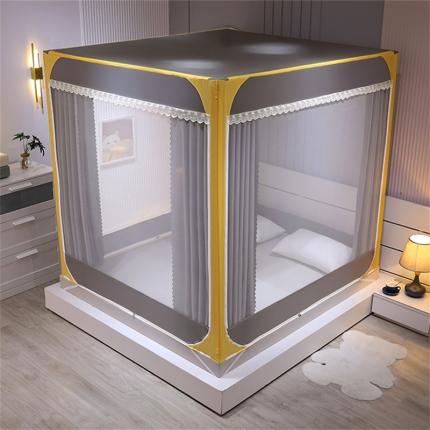 91家纺网 家纺一手货源 找家纺 艾晶美 2022新款双拼坐床布帘蚊帐（配加厚烤漆支架）星月灰