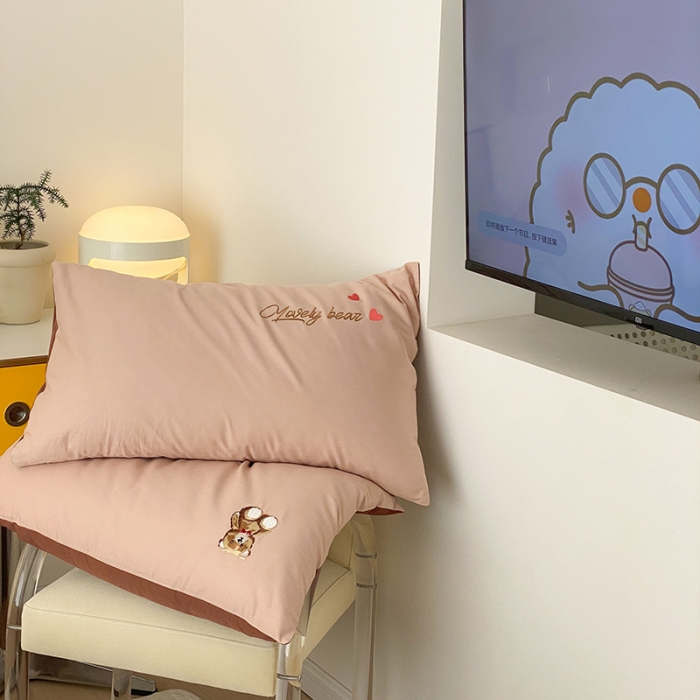 91家纺网 家纺一手货源 找家纺 沐棉 2022新款13376全棉刺绣四件套 可爱熊-咖