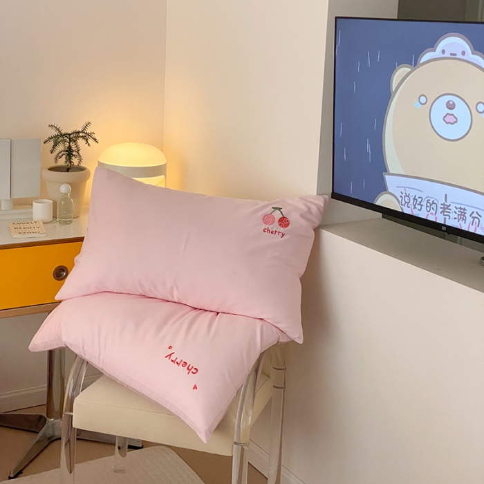 91家纺网 家纺一手货源 找家纺 沐棉 2022新款13376全棉刺绣四件套 樱桃-粉