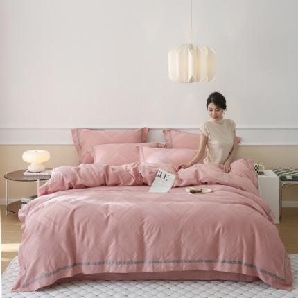 91家纺网 家纺一手货源 找家纺 艾莱2022新款华夫格全棉水洗棉四件套-卡诺凡卡诺凡-粉豆沙