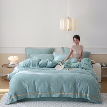 91家纺网 家纺一手货源 找家纺 艾莱2022新款华夫格全棉水洗棉四件套-卡诺凡卡诺凡-蓝水绿