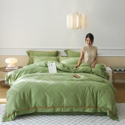 91家纺网 家纺一手货源 找家纺 艾莱2022新华夫格全棉水洗棉四件套-卡诺凡卡诺凡-牛油果绿