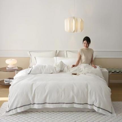 91家纺网 家纺一手货源 找家纺 艾莱2022新款华夫格全棉水洗棉四件套-卡诺凡卡诺凡-象牙白