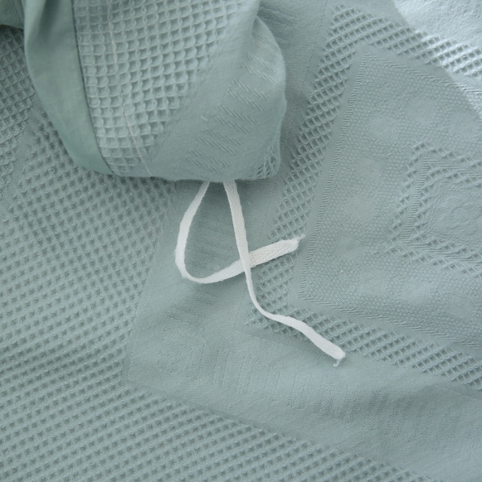 91家纺网 家纺一手货源 找家纺 艾莱2022新款华夫格全棉水洗棉四件套-卡诺凡卡诺凡-蓝水绿