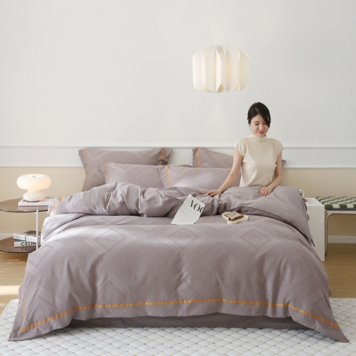 91家纺网 家纺一手货源 找家纺 艾莱2022新款华夫格全棉水洗棉四件套-卡诺凡卡诺凡-雅典灰