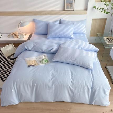 91家纺网 家纺一手货源 找家纺 慕澄家纺 2022新款华夫格简约款泡泡四件套 天空蓝