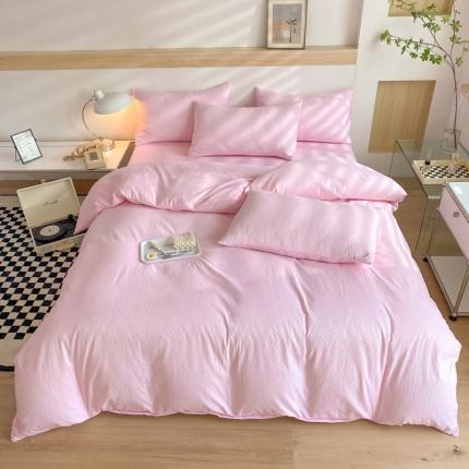 91家纺网 家纺一手货源 找家纺 慕澄家纺 2022新款华夫格简约款泡泡四件套 樱花粉