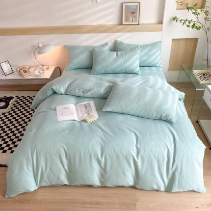 慕澄家纺 2022新款华夫格简约款泡泡四件套 湖水绿