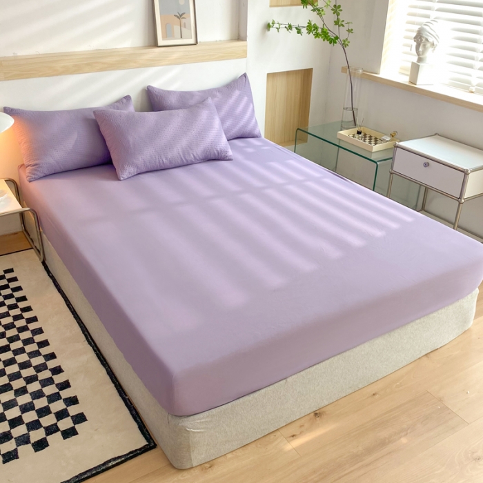 91家纺网 家纺一手货源 找家纺 慕澄家纺 2022新款华夫格简约款泡泡四件套 魅惑紫