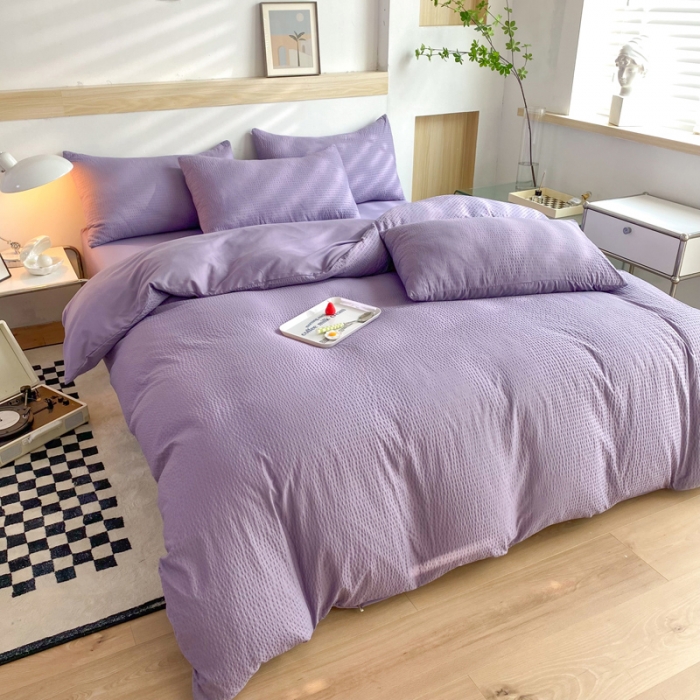 91家纺网 家纺一手货源 找家纺 慕澄家纺 2022新款华夫格简约款泡泡四件套 魅惑紫