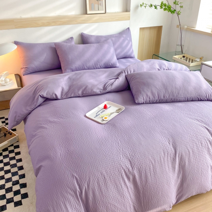 91家纺网 家纺一手货源 找家纺 慕澄家纺 2022新款华夫格简约款泡泡四件套 魅惑紫