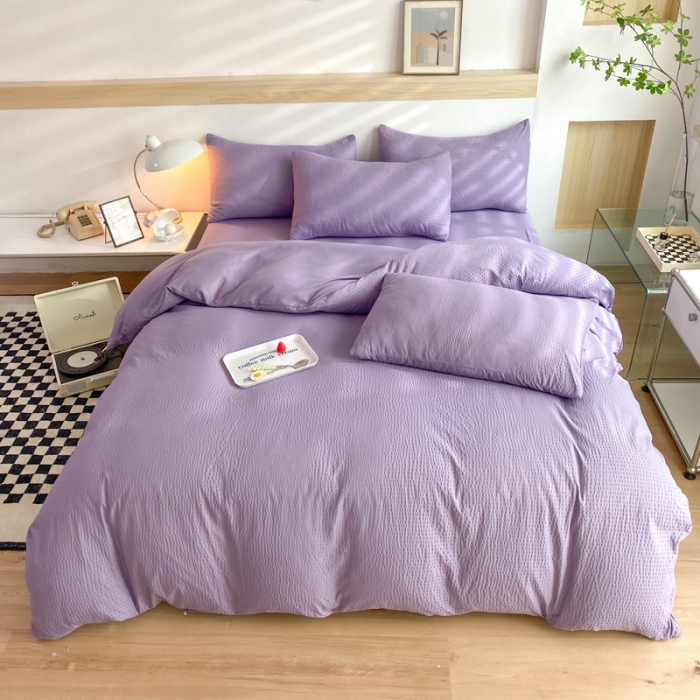 91家纺网 家纺一手货源 找家纺 慕澄家纺 2022新款华夫格简约款泡泡四件套 魅惑紫