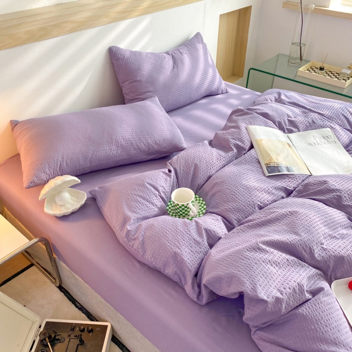 91家纺网 家纺一手货源 找家纺 慕澄家纺 2022新款华夫格简约款泡泡四件套 魅惑紫