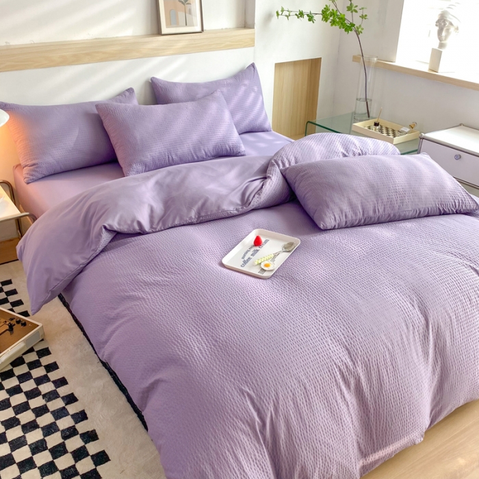 91家纺网 家纺一手货源 找家纺 慕澄家纺 2022新款华夫格简约款泡泡四件套 魅惑紫