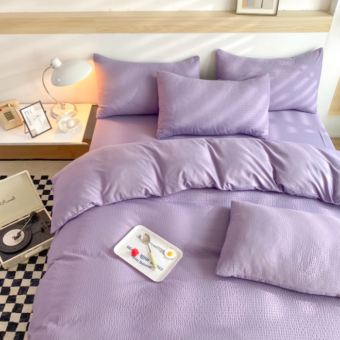 91家纺网 家纺一手货源 找家纺 慕澄家纺 2022新款华夫格简约款泡泡四件套 魅惑紫