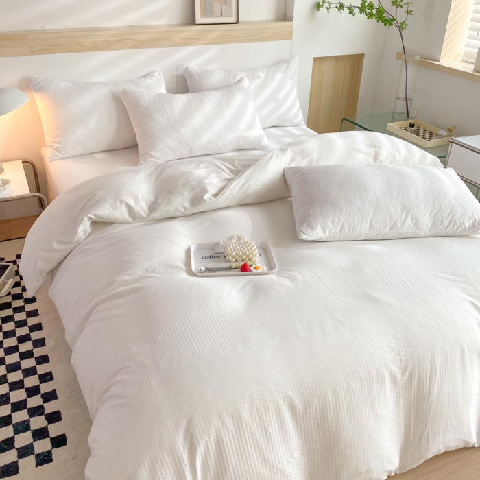 91家纺网 家纺一手货源 找家纺 慕澄家纺 2022新款华夫格简约款泡泡四件套 奶白色