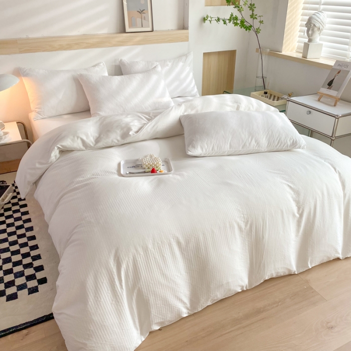 91家纺网 家纺一手货源 找家纺 慕澄家纺 2022新款华夫格简约款泡泡四件套 奶白色