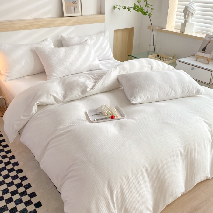 91家纺网 家纺一手货源 找家纺 慕澄家纺 2022新款华夫格简约款泡泡四件套 奶白色