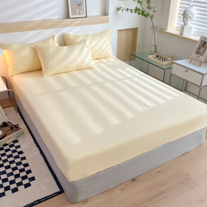 91家纺网 家纺一手货源 找家纺 慕澄家纺 2022新款华夫格简约款泡泡四件套 奶黄色