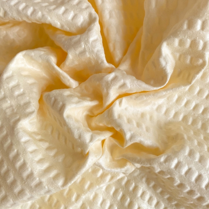 91家纺网 家纺一手货源 找家纺 慕澄家纺 2022新款华夫格简约款泡泡四件套 奶黄色