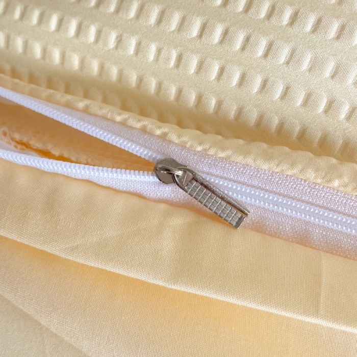 91家纺网 家纺一手货源 找家纺 慕澄家纺 2022新款华夫格简约款泡泡四件套 奶黄色