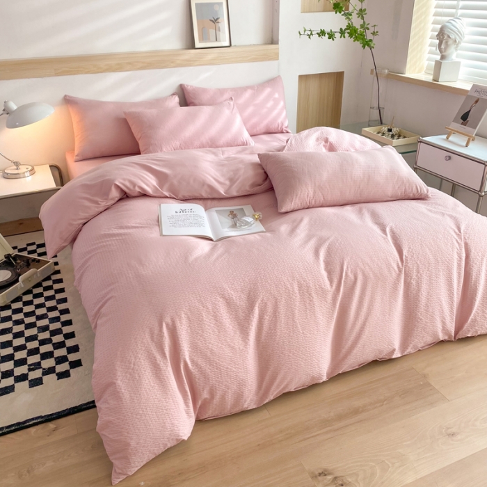 91家纺网 家纺一手货源 找家纺 慕澄家纺 2022新款华夫格简约款泡泡四件套 浅豆沙