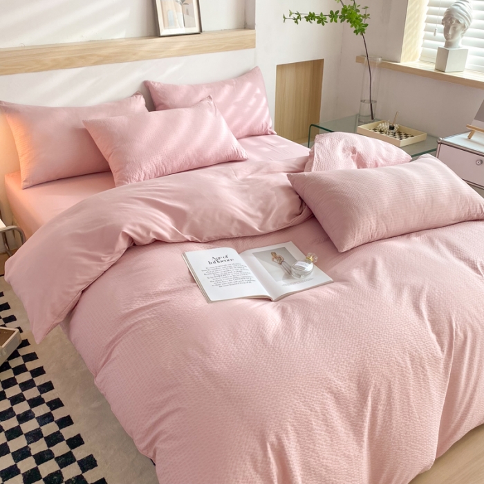 91家纺网 家纺一手货源 找家纺 慕澄家纺 2022新款华夫格简约款泡泡四件套 浅豆沙